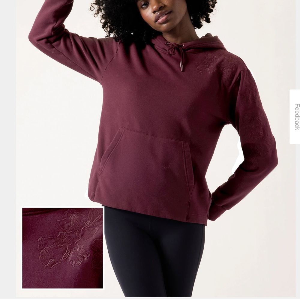 Athleta Retroplush Hoodie Sweatshirt Alya Floral Purple Cozy Embroidered small
